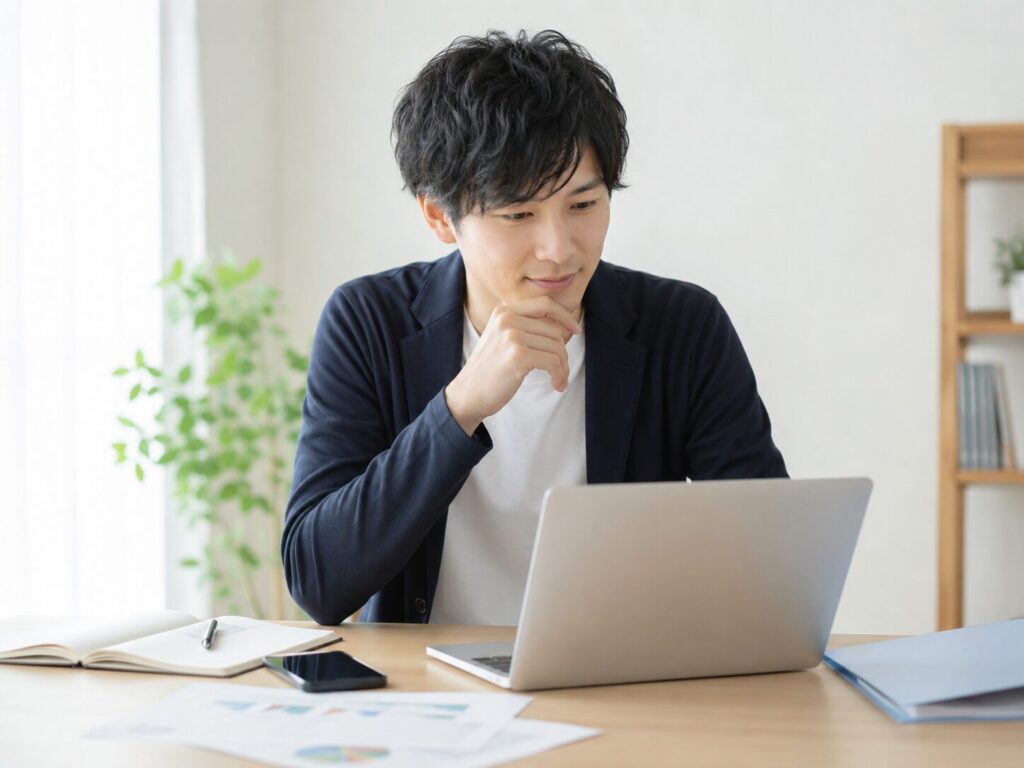 求人情報をみている男性