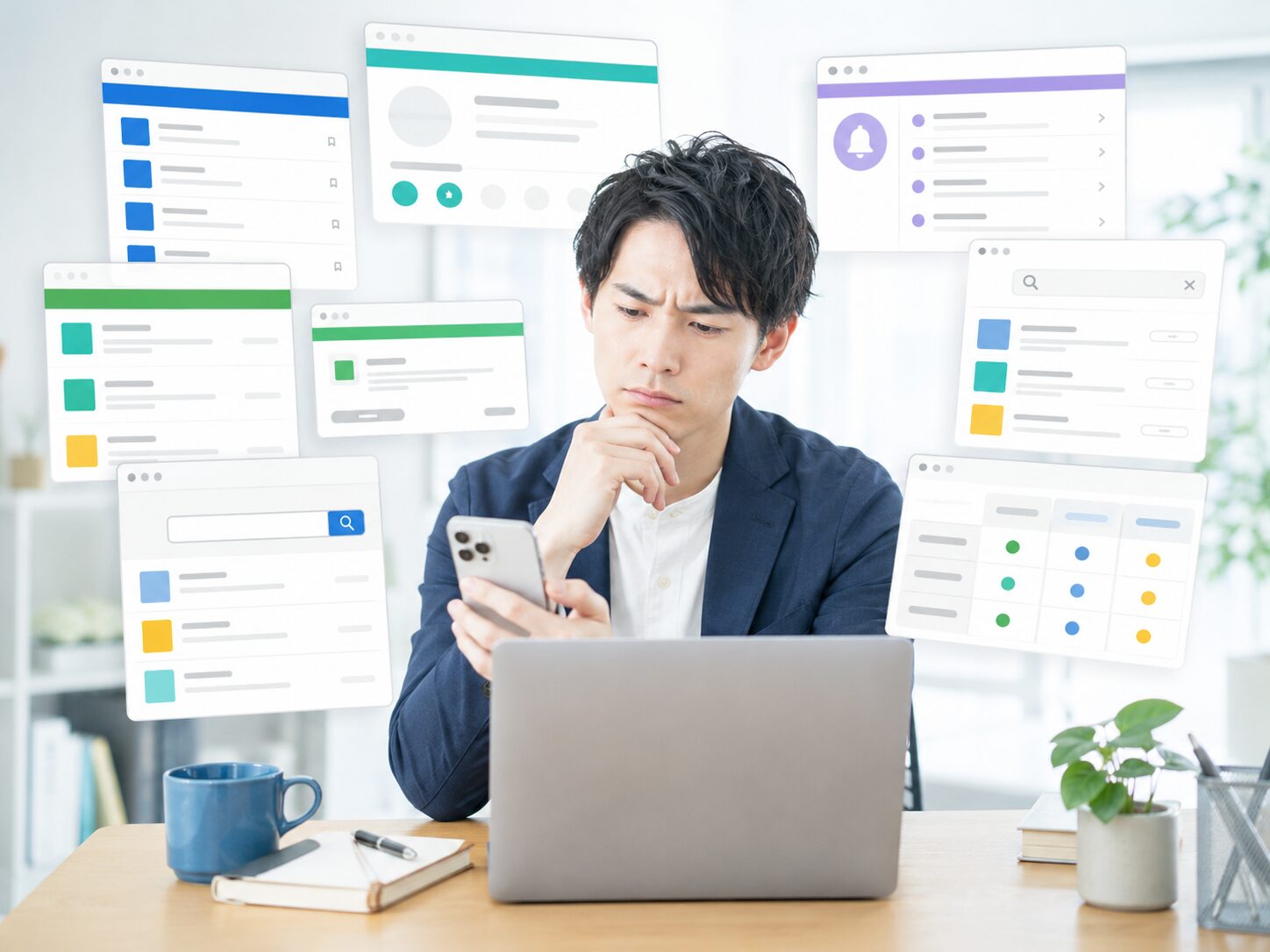 どの転職サイトに登録するか悩んでいる男性